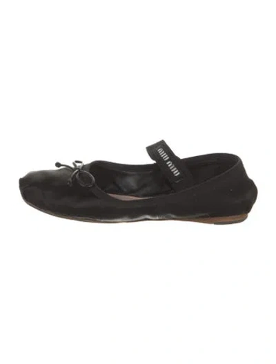 Pre-owned Miu Miu Satin Bow Accents Mary Jane Flats In Black