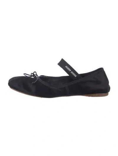 Pre-owned Miu Miu Satin Bow Accents Mary Jane Flats In Black