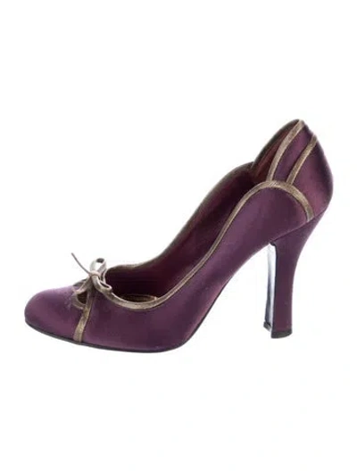 Pre-owned Miu Miu Satin Bow Accents Pumps In Purple