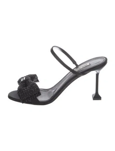Pre-owned Miu Miu Satin Bow Accents Slides In Black