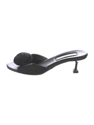 Pre-owned Miu Miu Satin Bow Accents Slides In Black