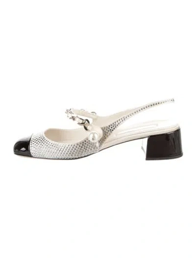 Pre-owned Miu Miu Satin Chain-link Accents Slingback Flats In Neutral