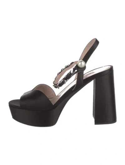 Pre-owned Miu Miu Satin Chain-link Accents Slingback Sandals In Black