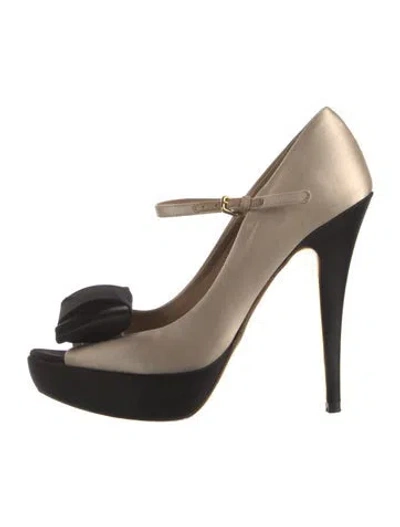 Pre-owned Miu Miu Satin Colorblock Pattern D'orsay Pumps In Neutral
