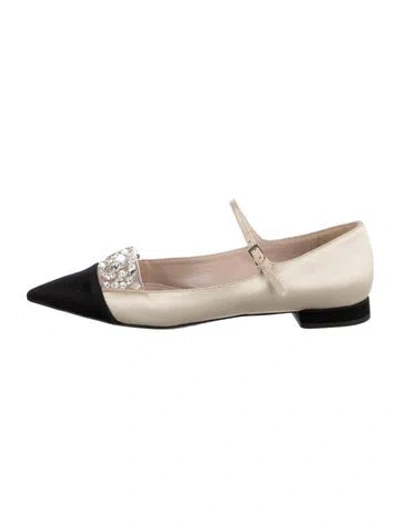 Pre-owned Miu Miu Satin Colorblock Pattern Mary Jane Flats In Neutral