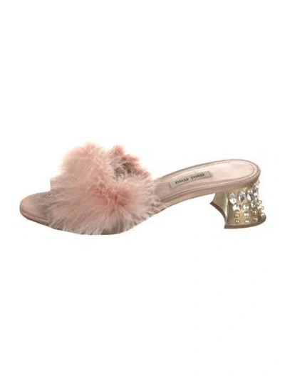Pre-owned Miu Miu Satin Colorblock Pattern Slides In Pink