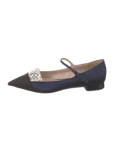 Pre-owned Miu Miu Satin Crystal Embellishments Ballet Flats In Black/blue