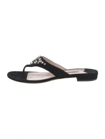 Pre-owned Miu Miu Satin Crystal Embellishments Flip Flops In Black