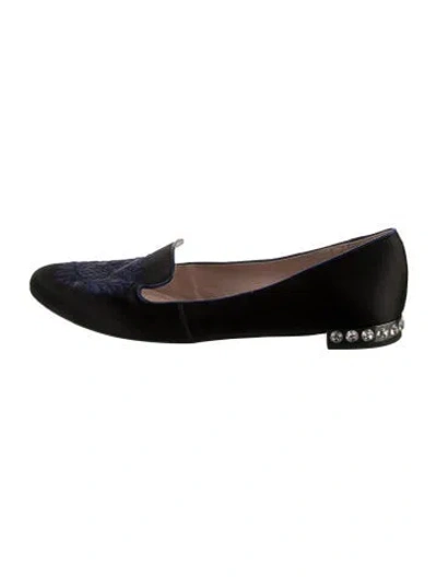 Pre-owned Miu Miu Satin Crystal Embellishments Loafers In Black