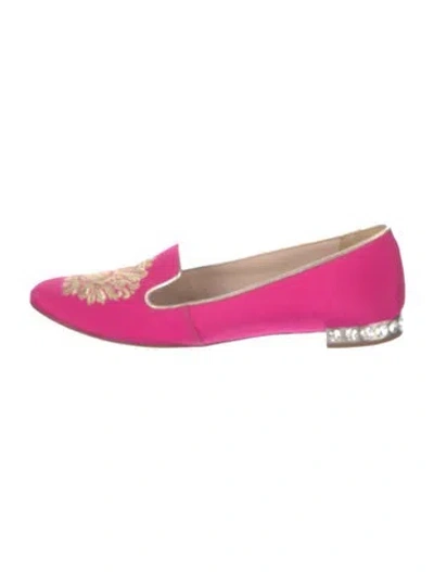 Pre-owned Miu Miu Satin Crystal Embellishments Loafers In Pink