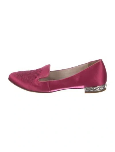 Pre-owned Miu Miu Satin Crystal Embellishments Loafers In Pink