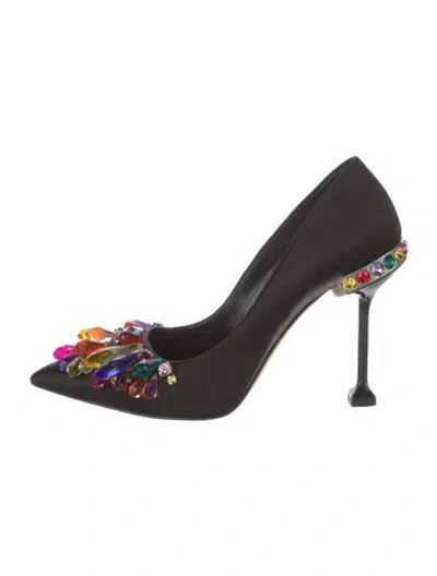 Pre-owned Miu Miu Satin Crystal Embellishments Pumps In Black