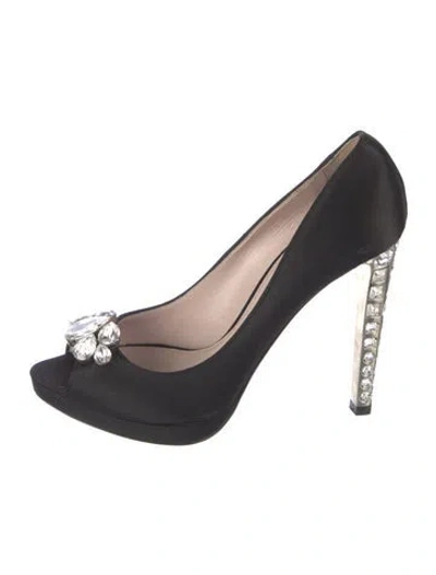 Pre-owned Miu Miu Satin Crystal Embellishments Pumps In Black