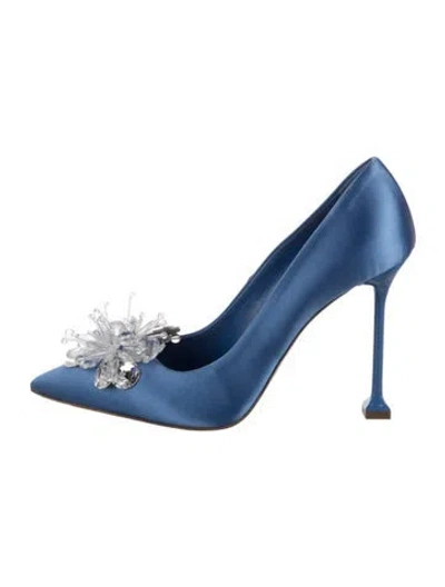 Pre-owned Miu Miu Satin Crystal Embellishments Pumps In Blue