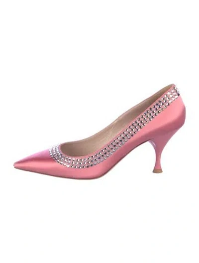 Pre-owned Miu Miu Satin Crystal Embellishments Pumps In Pink