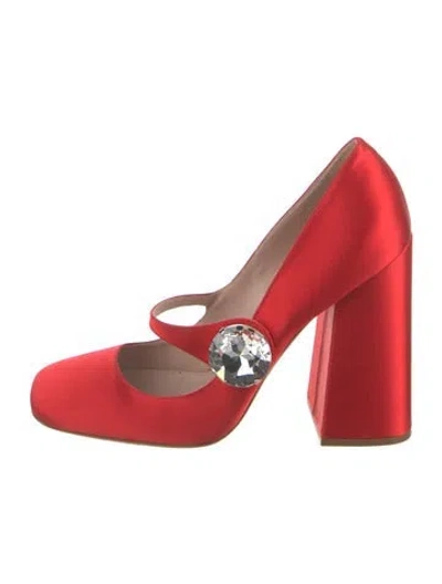 Pre-owned Miu Miu Satin Crystal Embellishments Pumps In Red