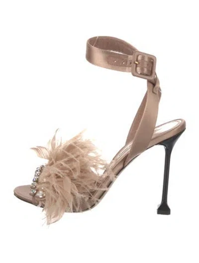Pre-owned Miu Miu Satin Crystal Embellishments Sandals In Neutral