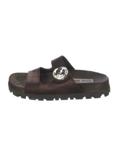 Pre-owned Miu Miu Satin Crystal Embellishments Slides In Black