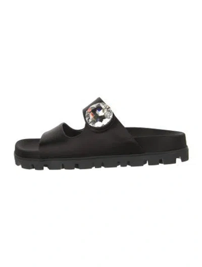 Pre-owned Miu Miu Satin Crystal Embellishments Slides In Black