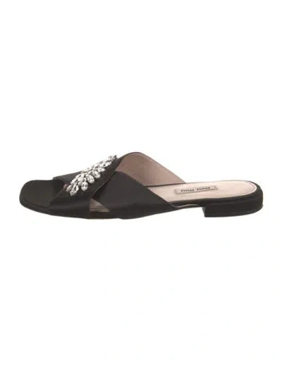 Pre-owned Miu Miu Satin Crystal Embellishments Slides In Black