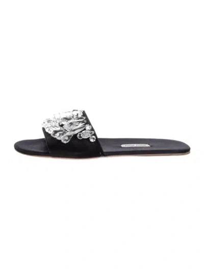 Pre-owned Miu Miu Satin Crystal Embellishments Slides In Black