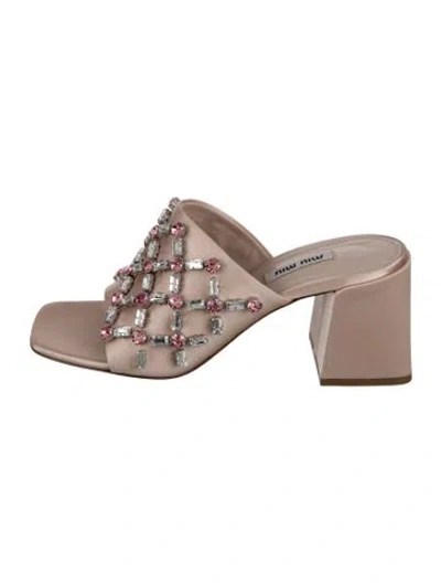 Pre-owned Miu Miu Satin Crystal Embellishments Slides In Pink
