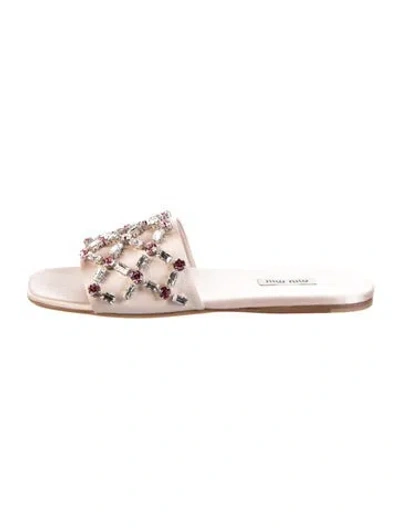 Pre-owned Miu Miu Satin Crystal Embellishments Slides In Silver