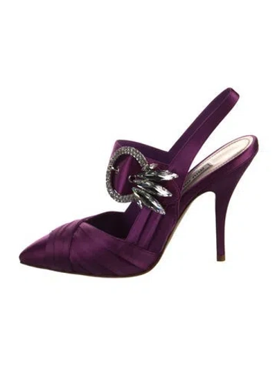 Pre-owned Miu Miu Satin Crystal Embellishments Slingback Pumps In Purple