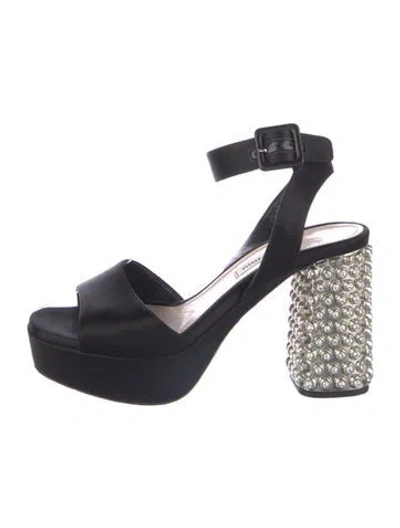 Pre-owned Miu Miu Satin Crystal Embellishments Slingback Sandals In Blue