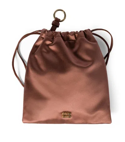 Miu Miu Satin Drawstring Pouch In Brown