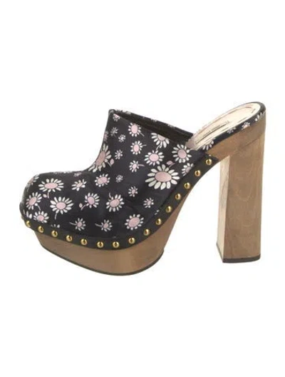 Pre-owned Miu Miu Satin Floral Print Mules In Black