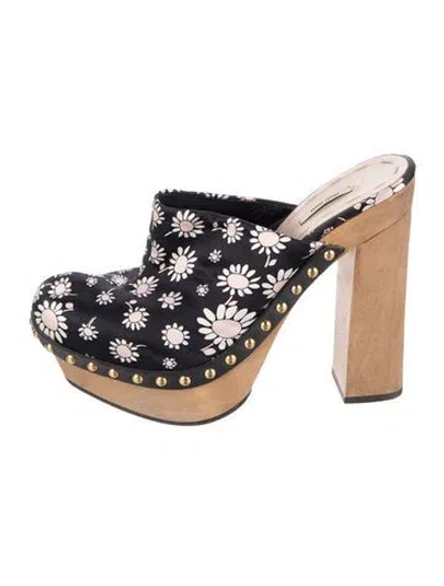 Pre-owned Miu Miu Satin Floral Print Mules In Black