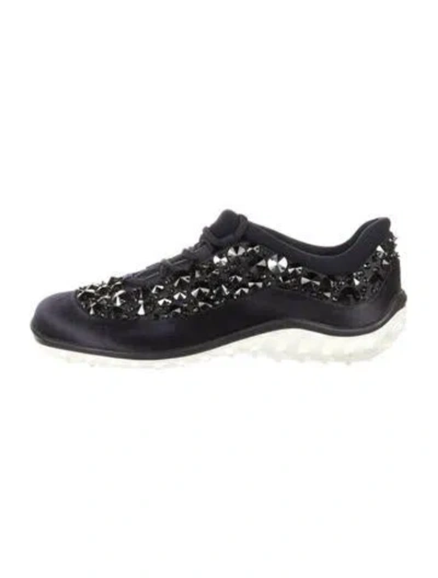 Pre-owned Miu Miu Satin Graphic Print Chunky Sneakers In Blue