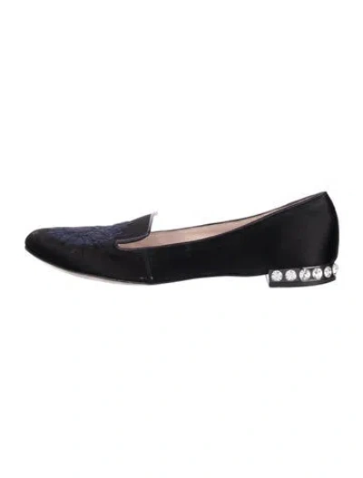 Pre-owned Miu Miu Satin Graphic Print Loafers In Blue