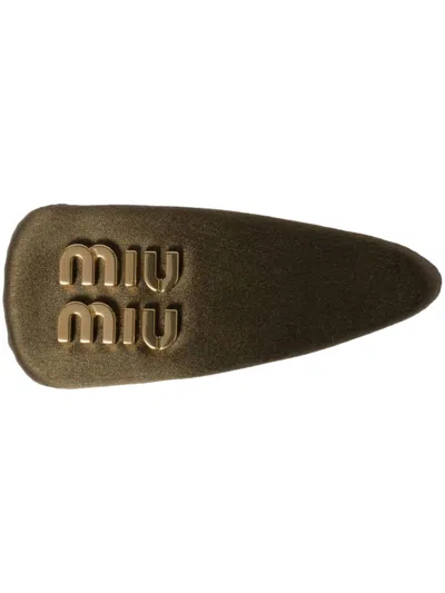 Miu Miu Satin Hair Clip In Green