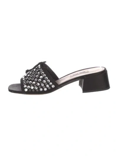 Pre-owned Miu Miu Satin Lasercut Accents Slides In Black