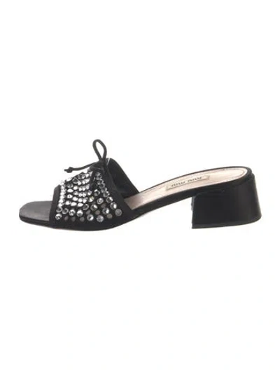 Pre-owned Miu Miu Satin Lasercut Accents Slides In Black