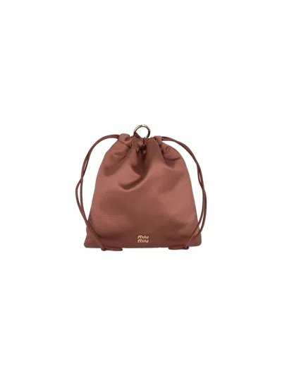 Miu Miu Satin Logo Pouch In Brown