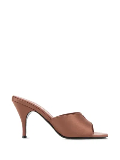 Miu Miu Satin Logo-embroidered Sandals In Brown