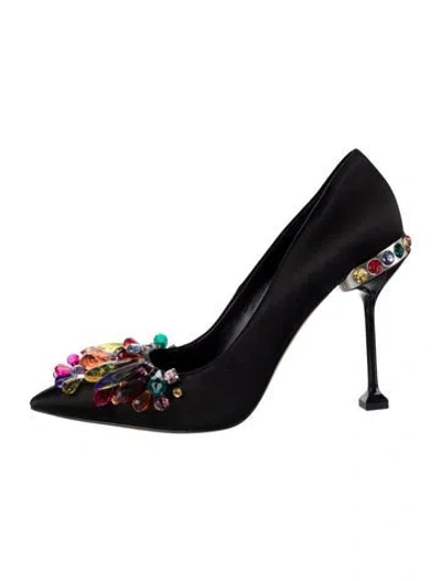 Pre-owned Miu Miu Satin Patterned Pumps In Black