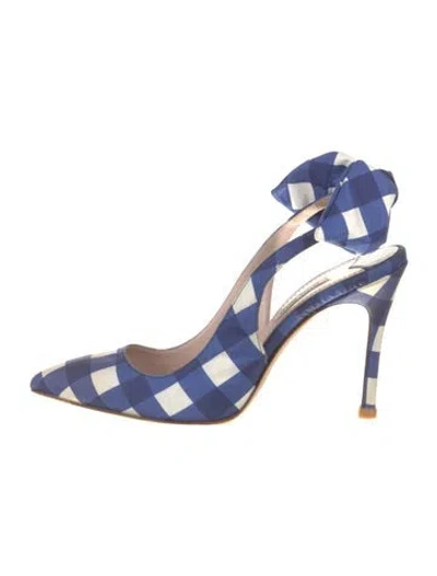 Pre-owned Miu Miu Satin Plaid Print Slingback Pumps In Blue