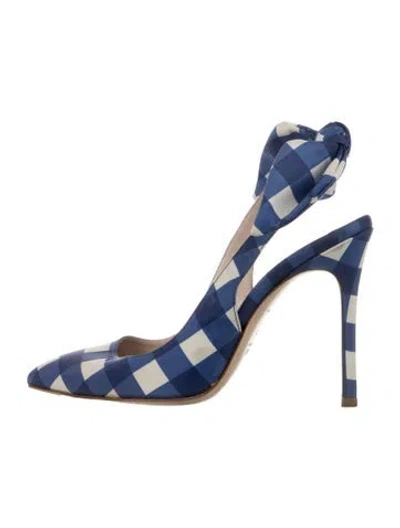Pre-owned Miu Miu Satin Plaid Print Slingback Pumps In Blue