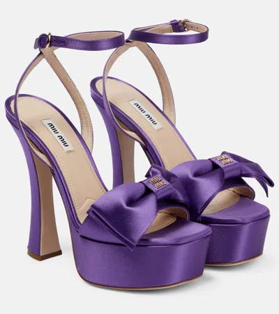 Miu Miu Satin Platform Sandals In Viola
