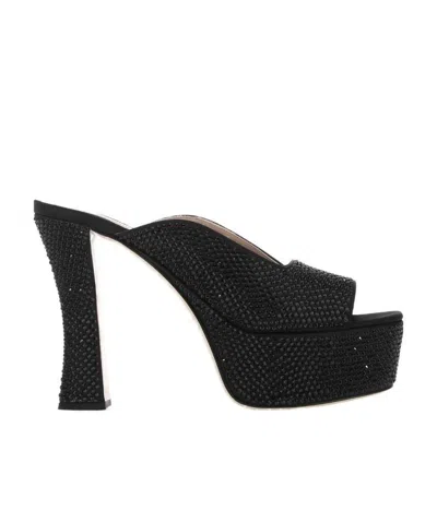 Miu Miu Satin Platform Sandals With Crystals