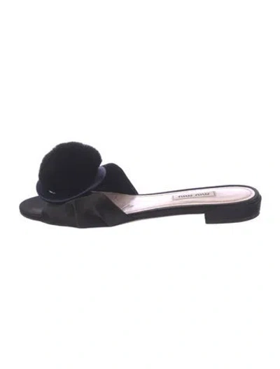 Pre-owned Miu Miu Satin Pom-pom Embellishments Mules In Black