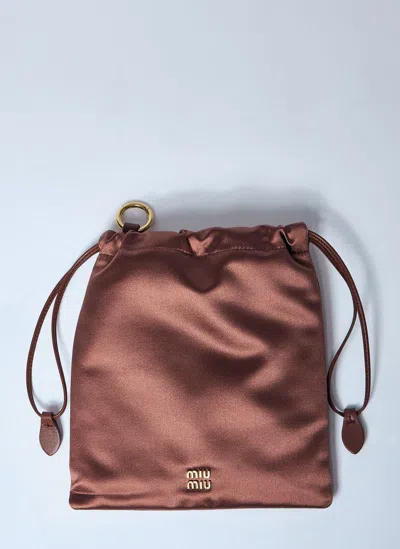 Miu Miu Satin Pouch In Brown