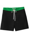 MIU MIU BLACK CONTRASTING-WAISTBAND SATIN SHORTS