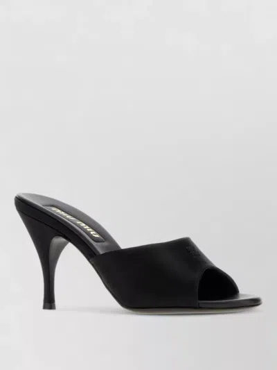 Miu Miu Satin Stiletto Heel Open Toe Mules In Black