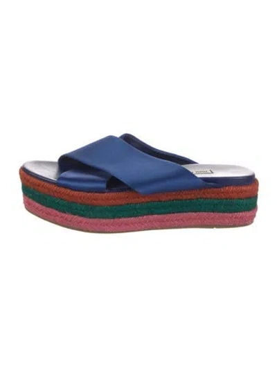Pre-owned Miu Miu Satin Striped Espadrilles In Blue