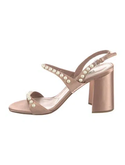 Pre-owned Miu Miu Satin Studded Accents Slingback Sandals In Pink
